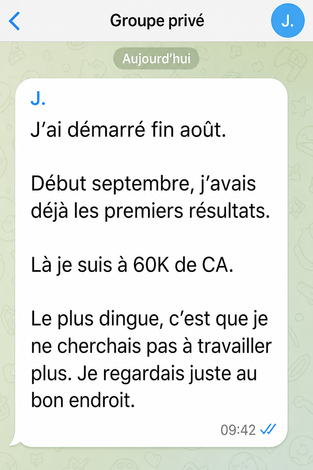 Message du groupe : premiers résultats après plusieurs produits